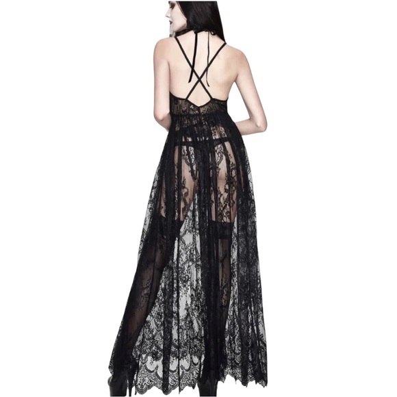 Coquette Other - Coquette Black Sheer Lace Corset Maxi Lingerie Dress Gothic Size Large